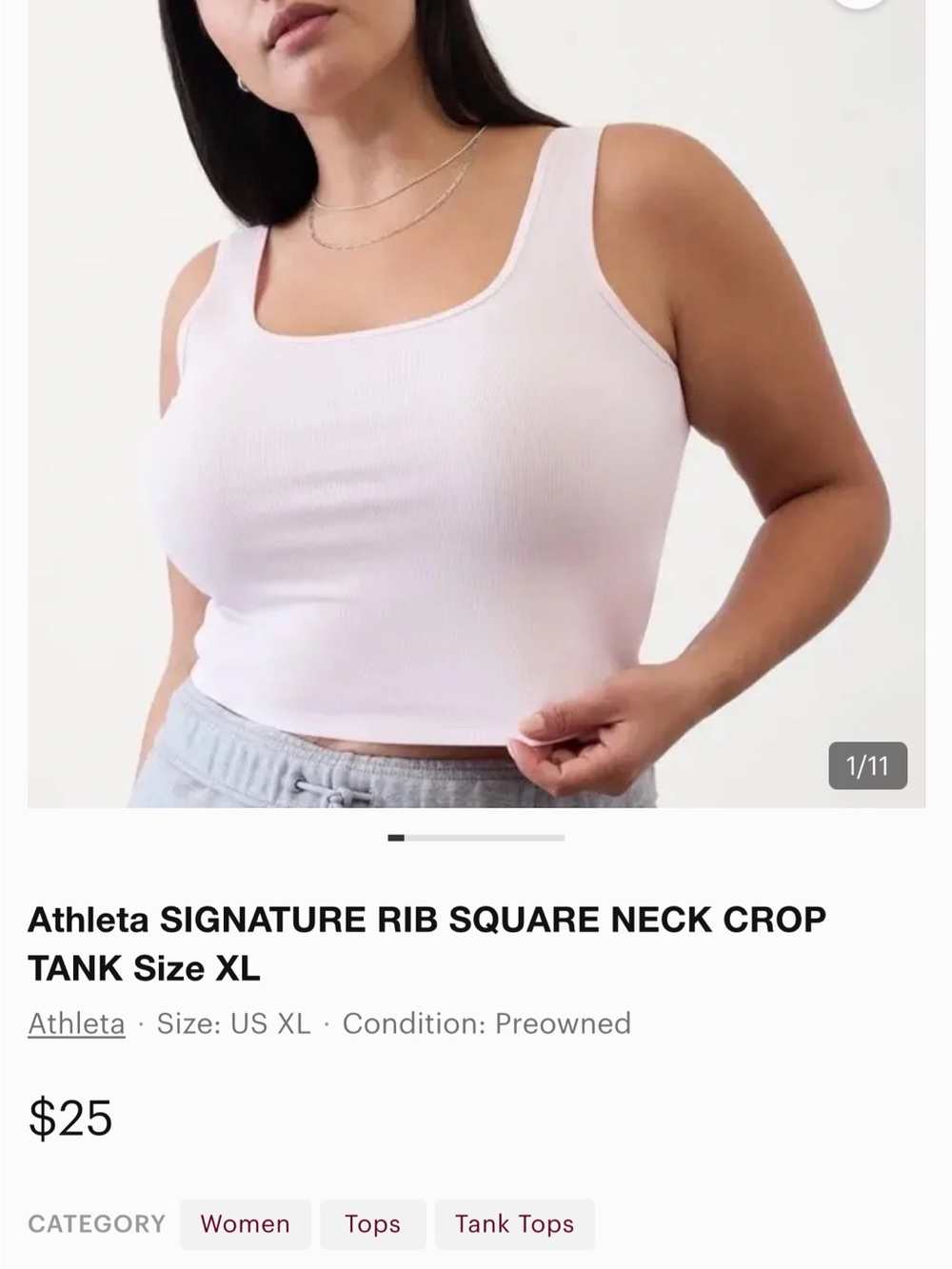 Athleta Ribbed Square-Neck Crop Tank in Pale Pink